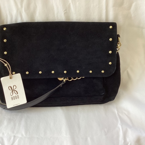 Shoulder   Bag. black suede, gold shoulder chain. - Picture 1 of 3